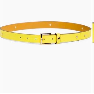 Kate Spade Yellow Leather Belt  Gold  Buckle & Stylish Gold Studs Size Lg NWT